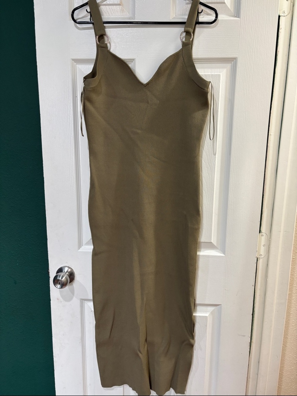 River Island Olive Sleeveless Midi Dress with Ring Straps